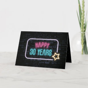Neon 30. Geburtstag Marquee auf Backstein Karte