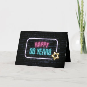 Neon 30. Geburtstagsmarquee auf Brick Card Karte