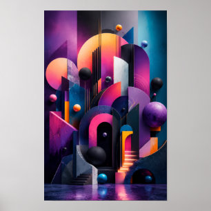 Neon-3D-Geometrie-Abstrakt-Wand Poster