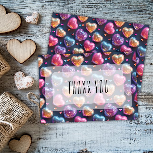 Neon 3D Puffy Valentines Heart Navy Blue Thank You Karte (Von Creator hochgeladen)