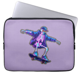 Neon 3D Skeleton Skateboarding – Funny Streetwear Laptopschutzhülle