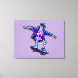 Neon 3D Skeleton Skateboarding – Funny Streetwear Leinwanddruck