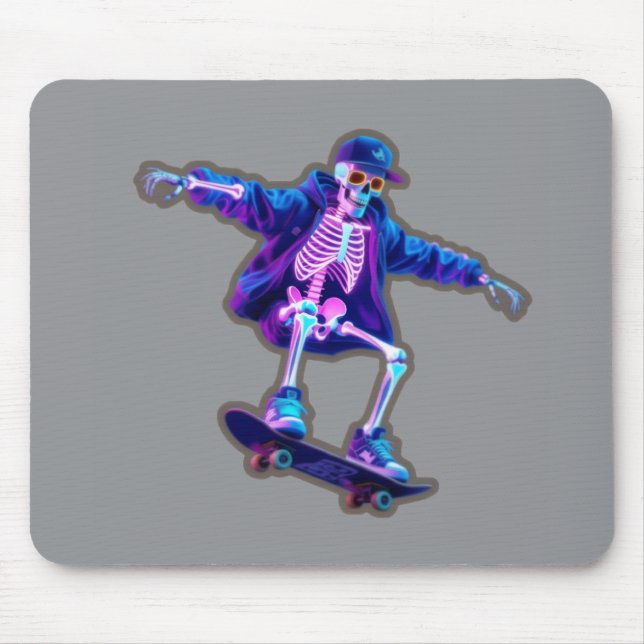 Neon 3D Skeleton Skateboarding – Funny Streetwear  Mousepad (Vorne)