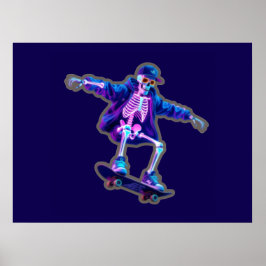 Neon 3D Skeleton Skateboarding – Funny Streetwear Poster
