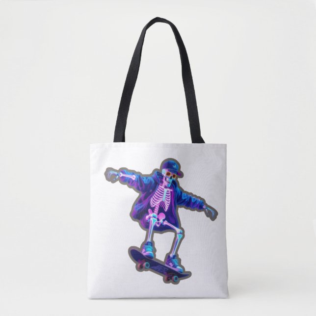 Neon 3D Skeleton Skateboarding – Funny Streetwear  Tasche (Vorderseite)