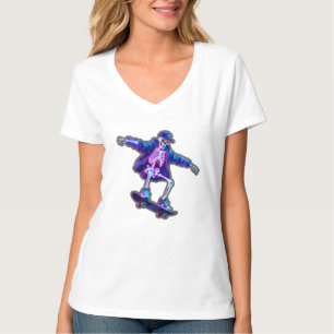 Neon-3D-Skelett-Skateboarding – Lustige Streetwear T-Shirt