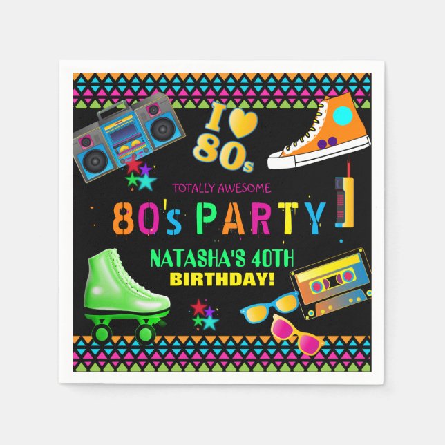 Neon 80er Geburtstagsparty Serviette (Vorderseite)
