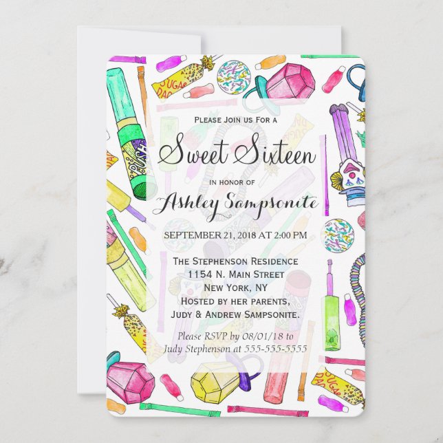 Neon 80er Jahre Retro-Funny Candy-Muster Einladung (Vorderseite)