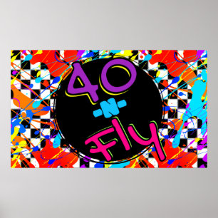 Neon 80er Retro 40 fliegt Hip Hop 40. Geburtstag L Poster