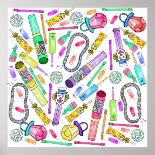 Neon 80's Retro Funny Candy Pattern Poster