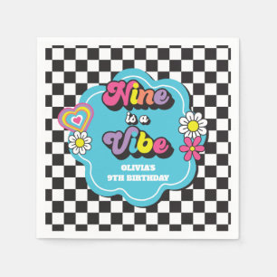 Neon 90er Retro Nine ist eine Stimmung 9. Geburtst Serviette