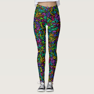 Neon 90er Squiggle Scribbles Nahtloses Muster Leggings