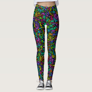 Neon 90er Squiggle Scribbles Nahtloses Muster Leggings