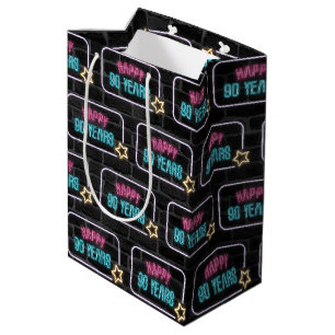 Neon 90th Birthday Sign On Brick Medium Cadeau sac