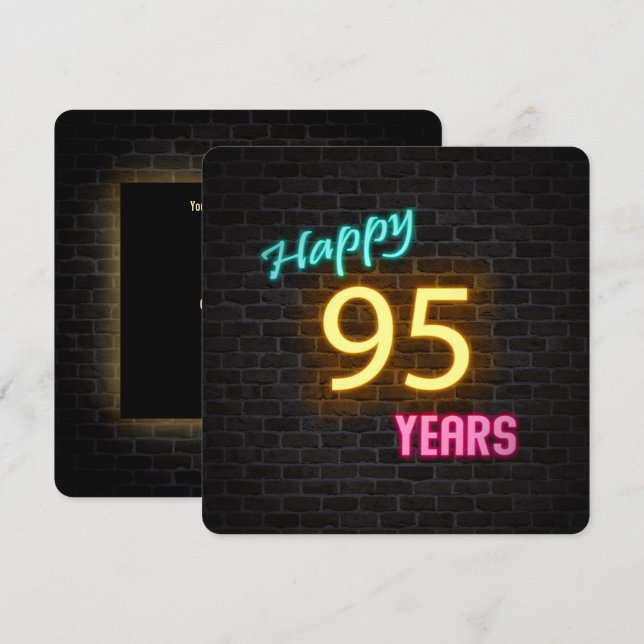 Neon 95. Geburtstag Auf Ziegelstein leuchtendes Ze Einladung (Vorne/Hinten)