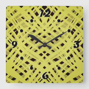 Neon, abstract , black ,yellow quadratische wanduhr