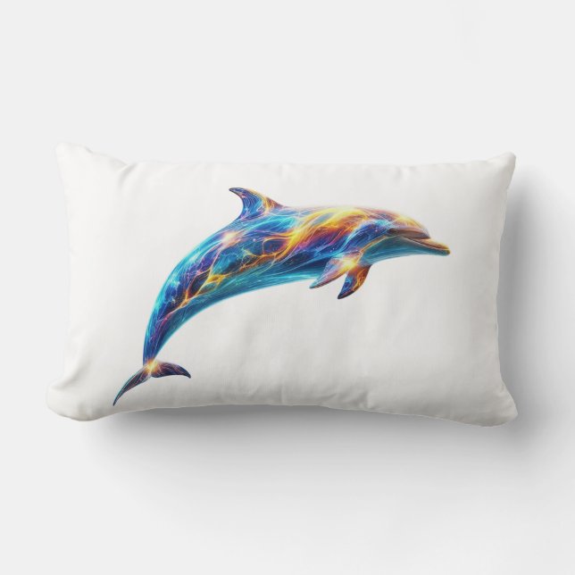 Neon Abstract Dolphin Art – Colorful Energy Wave  Lendenkissen (Vorderseite)