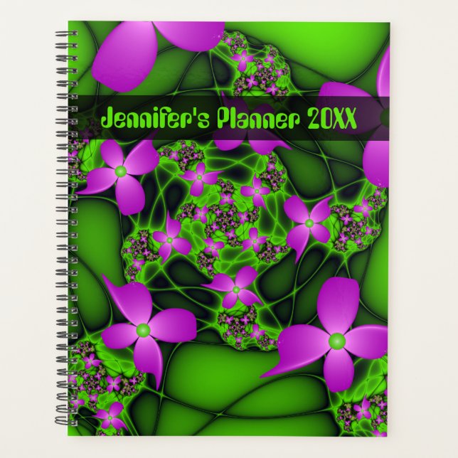 Neon Abstrait moderne rose vert Art Fleurs Nom (Devant)