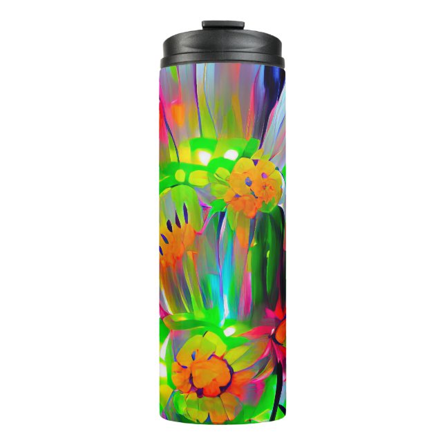 Neon Abstrakt Daisis mit Vivid Colors Thermosbecher (Vorderseite)