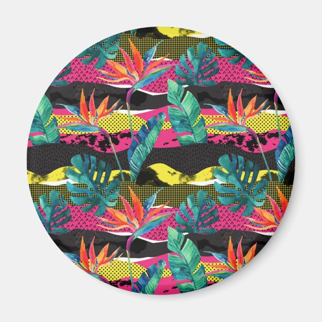 Neon Abstrakt Tropical Texture Pattern Magnet (Vorne)