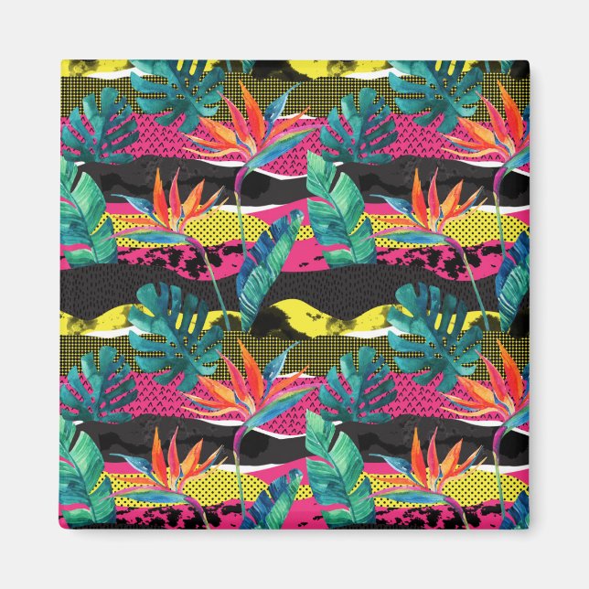 Neon Abstrakt Tropical Texture Pattern Magnet (Vorne)