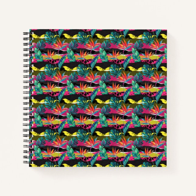 Neon Abstrakt Tropical Texture Pattern Notizbuch (Vorderseite)