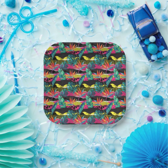 Neon Abstrakt Tropical Texture Pattern Pappteller (Party)