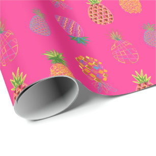 Neon Abstrakte Ananas auf Neon Pink Grund Geschenkpapier