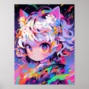 Neon-Abstrakte-Katze-Mädchen-Pop-Art Poster