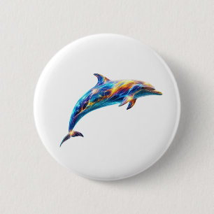Neon-Abstraktes-Delfin-Kunstwerk – Farbige Energie Button