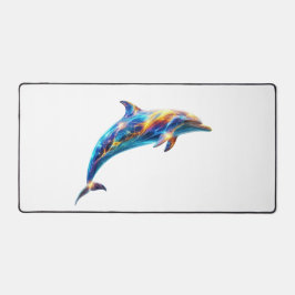 Neon-Abstraktes-Delfin-Kunstwerk – Farbige Energie Schreibtischunterlage