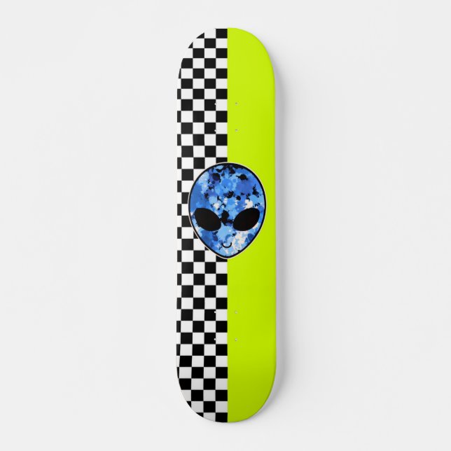 Neon Alien Checkered Skateboard (Vorne)