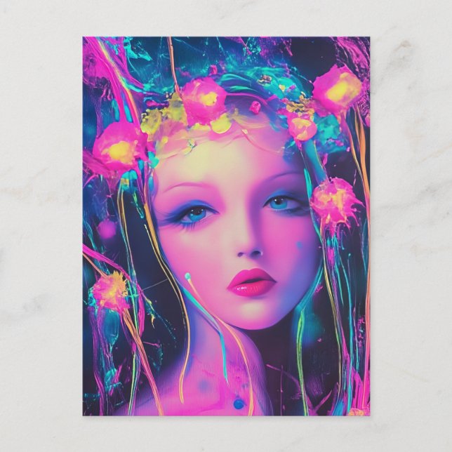Neon Alien Goddess Postkarte (Vorderseite)