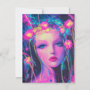 Neon Alien Goddess Postkarte