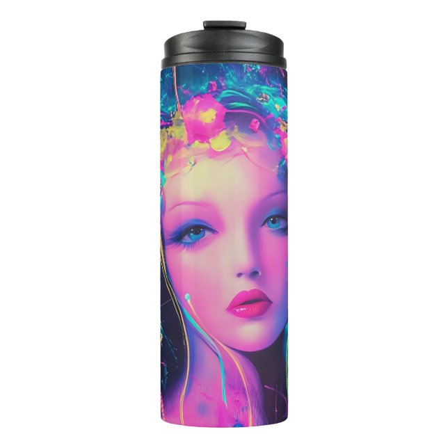 Neon Alien Goddess Thermosbecher (Vorderseite)