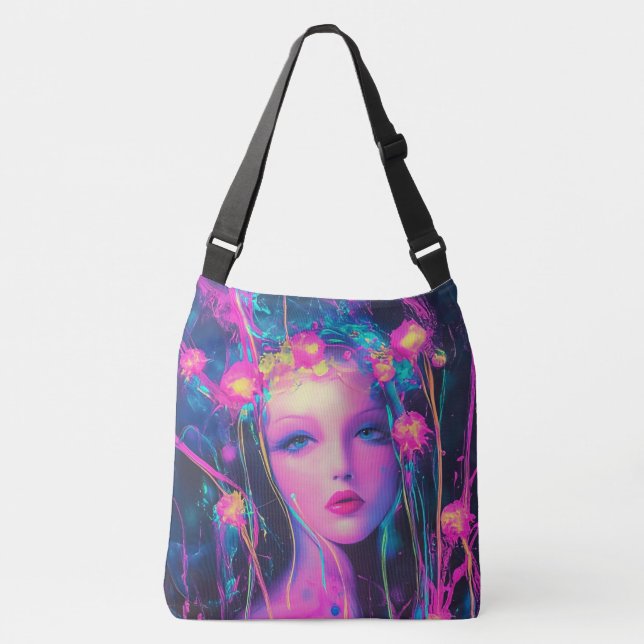 Neon Alien Goddess Tragetaschen Mit Langen Trägern (Vorderseite)