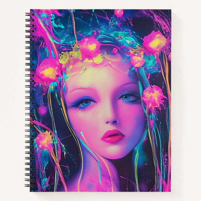 Neon-Alien-Göttin  Notizbuch (Vorderseite)