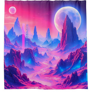 Neon Alien Planet Douche rideau Sci-Fi Cosmic B