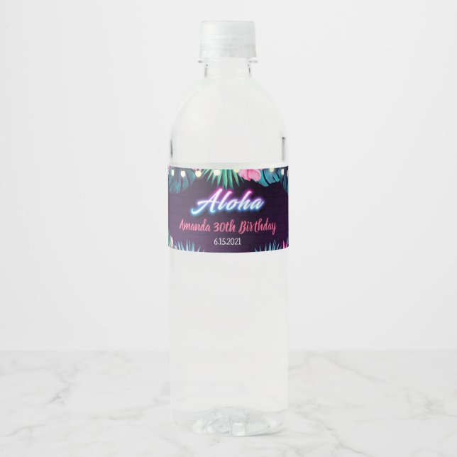 Neon Aloha Birthday Water Flasche (Vorderseite)