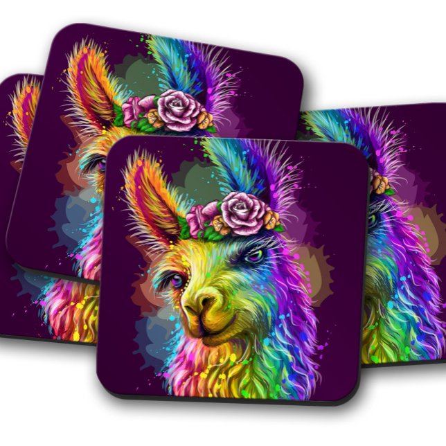 Neon Alpaca Animal | Fun Alpaca Cork Untersetzer S (Von Creator hochgeladen)