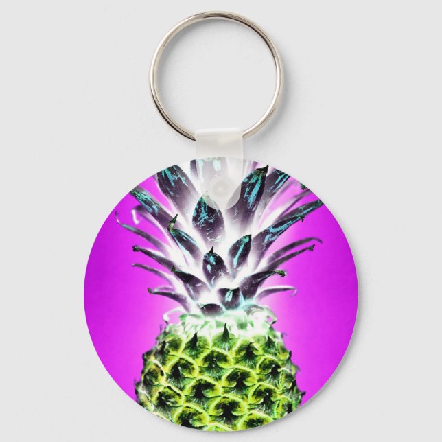 Neon Ananas farbenfrohe tropische Früchte Hawaii Schlüsselanhänger (Vorderseite)