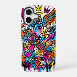 Neon Angel vs Devil Graffiti iPhone 16 case Hülle