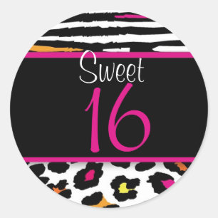 Neon Animal Print Sweet 16 Matching Sticker