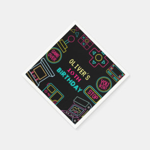 Neon Any Year Videospiele Arcade Geburtstag Serviette
