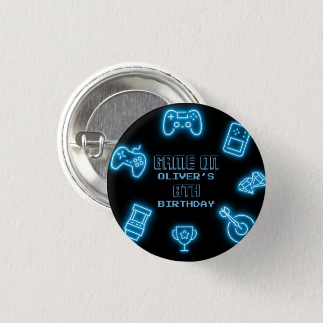 Neon Any Year Videospiele Geburtstag Button (Vorne & Hinten)