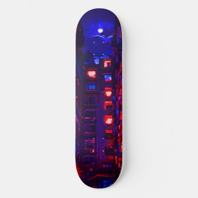 Neon Apartment Building Skateboard Deck (Recto)