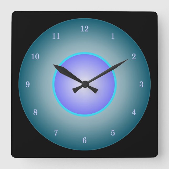 Neon Aqua/Lila/blau Quadratische Wanduhr (Vorderseite)