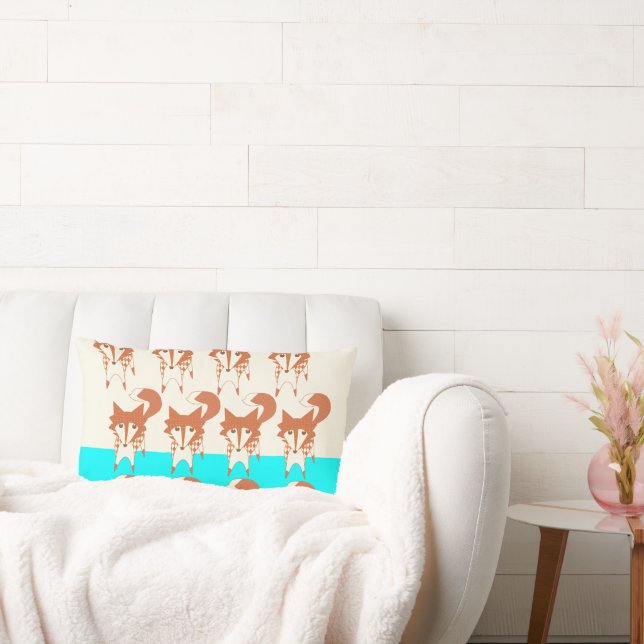 Neon Aqua Monogram Stylized Fox Pillow Lendenkissen (Liege)