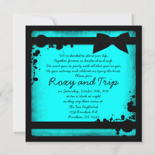 Neon aquamarin grunge schwarze Band Hochzeit lädt  Einladung