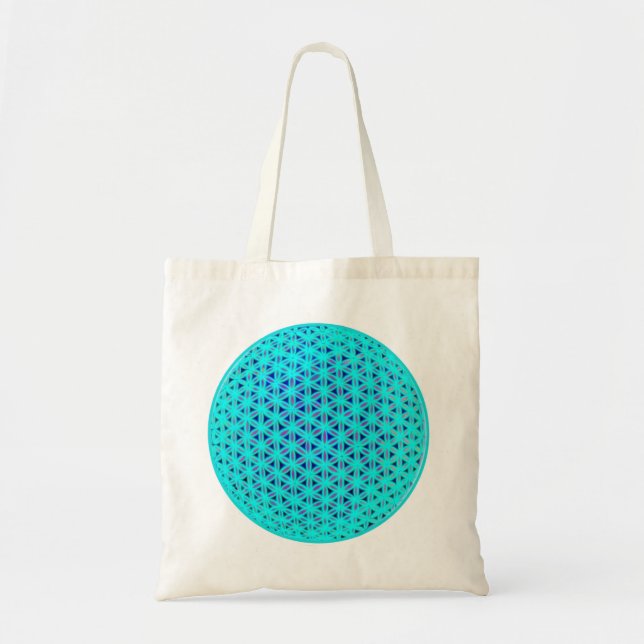 Neon Aquamarine und blaue Blume des Lebens Tragetasche (Vorne)